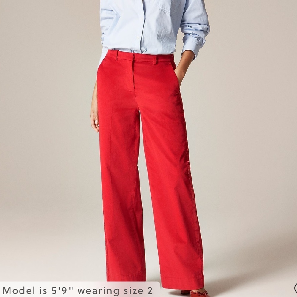 J crew radiant ruby Wide-leg trouser with satin stripe in washed velvet